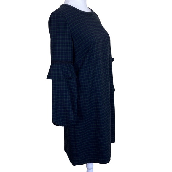 Loft Green And Navy Tartan Plaid Balloon Ruffle Sleeve A-line Mini Dress Sz 4 - Picture 8 of 16